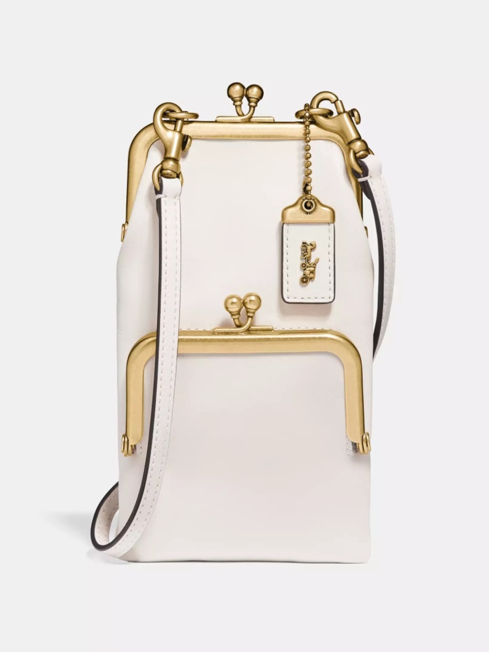 Coach Double Frame Kisslock Leather Crossbody in Cream with Gold-Tone Hardware